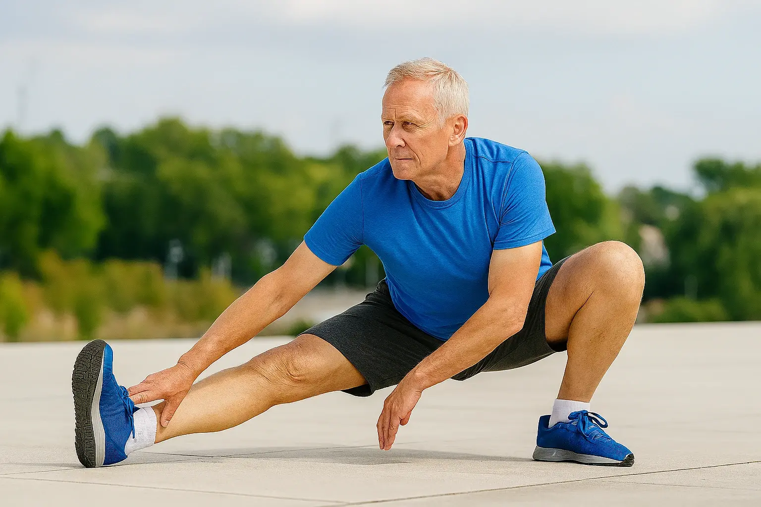 sénior qui s'étire