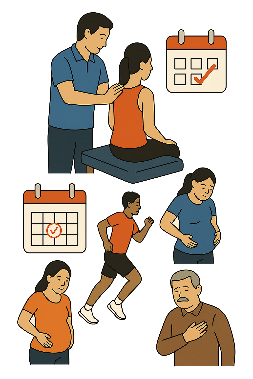 Create an image related to osteopathy illustrating the recommended consultatio frequencie
